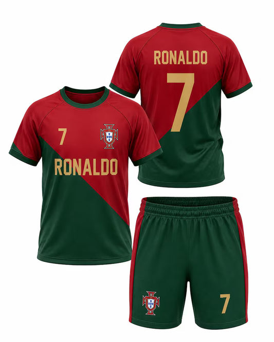 Ronaldo CR7 kids Soccer Set, Football Jersey and Shorts, Customized Youth Shirt, Gift for purtagal Fans, Christmas, Football kids kit