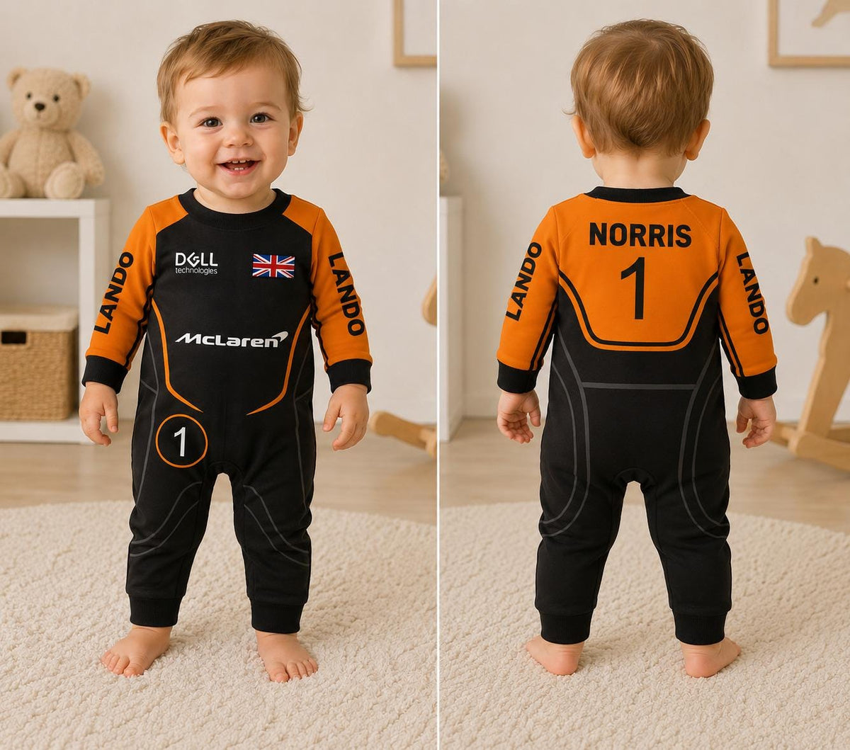 Lando Norris 4 McLaren F1 Babysuit – Mini Racer Edition Romper