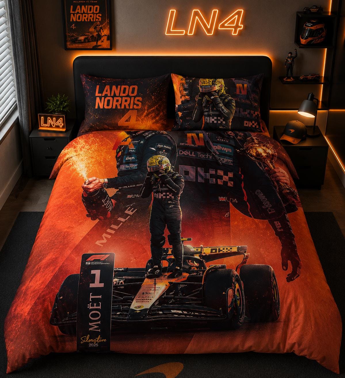 Lando Norris bedsheets- F1 Bedding Set – Racing Theme Bedsets- Home decor- Christmas- Birthday Gift
