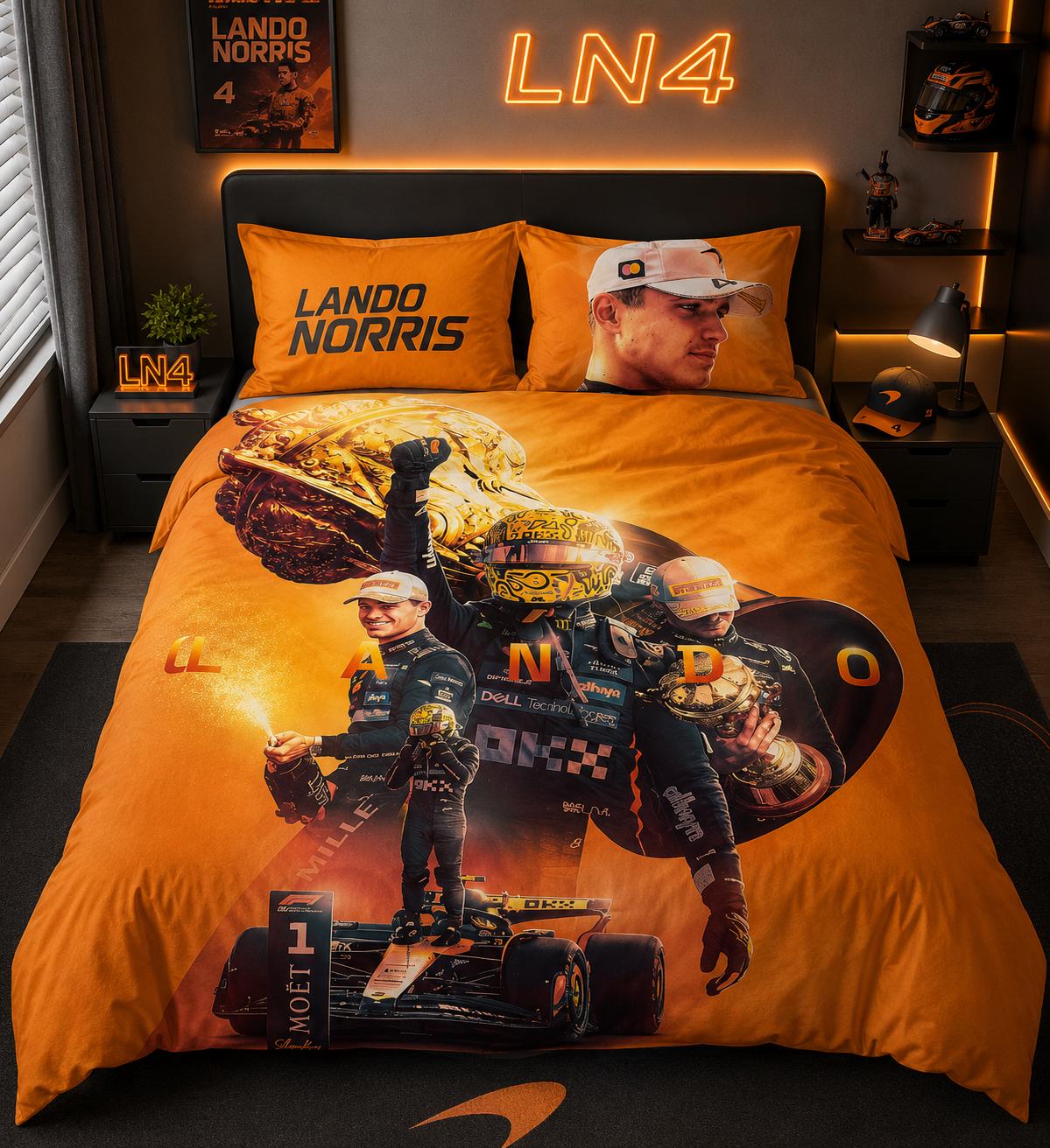 Lando Norris bedsheets- F1 Bedding Set – Racing Theme Bedsets- Home decor- Christmas- Birthday Gift