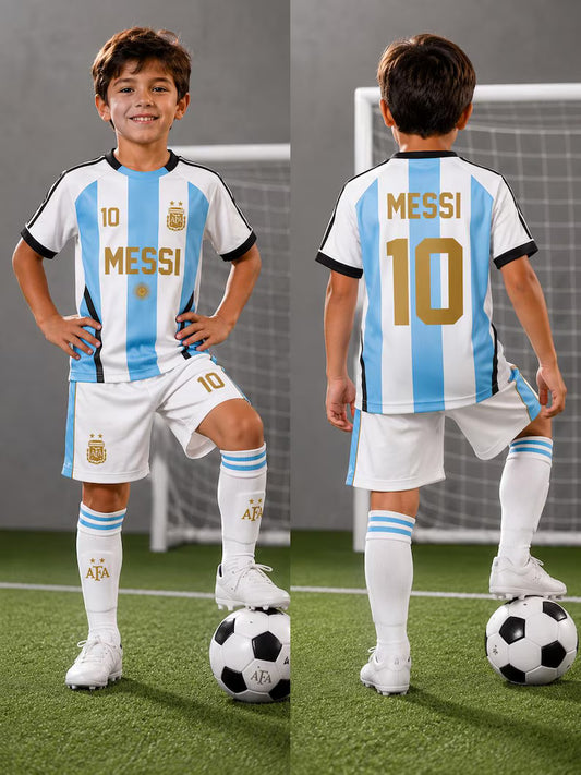 Messi 10 kids Soccer Set, Football Jersey and Shorts, Customized Youth Shirt, Gift for Argentina Fans, Christmas, Football kids kit