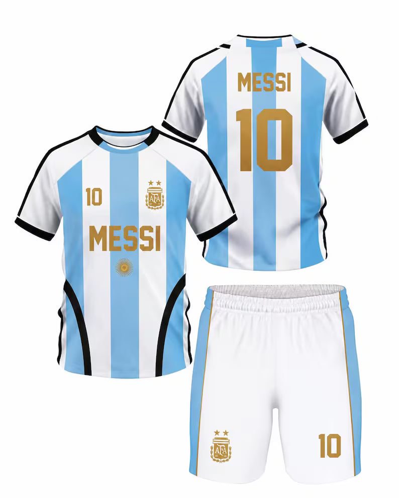 Messi 10 kids Soccer Set, Football Jersey and Shorts, Customized Youth Shirt, Gift for Argentina Fans, Christmas, Football kids kit